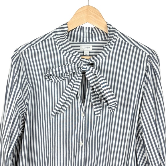 J.Crew Factory Blue & White Striped Bow Tie-Neck Button Down Blouse Sz 2X Preppy - Picture 2 of 11
